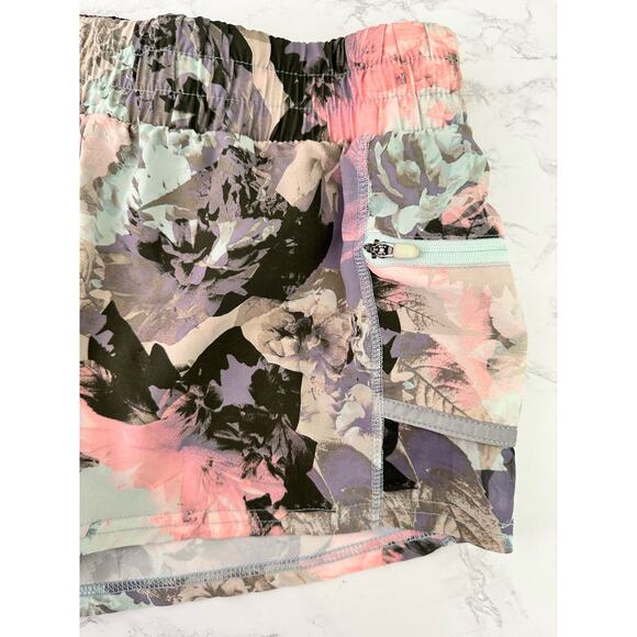 Fabletics XS Women's Floral Print Athletic Shorts with Pockets Green Pink Lined - Picture 2 of 5